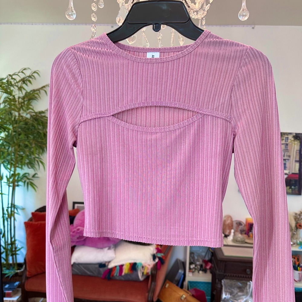 Abound Pink Ribbed Cutout Crop Top